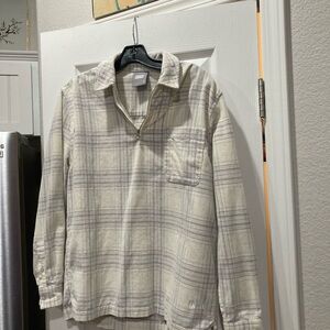 Kith Cream and Gray Plaid Shirt ( thin corduory stripes) . EUC zippered top.